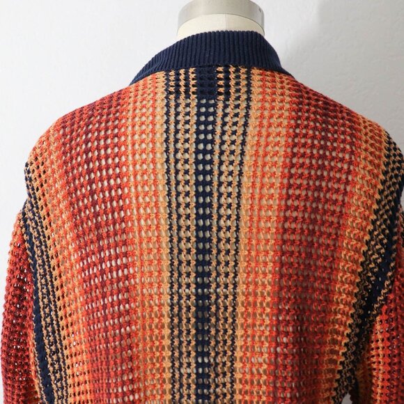 Massive Luxury Edition Men M Crochet Knit Button Down Collared Shirt Top Orange - Picture 5 of 7
